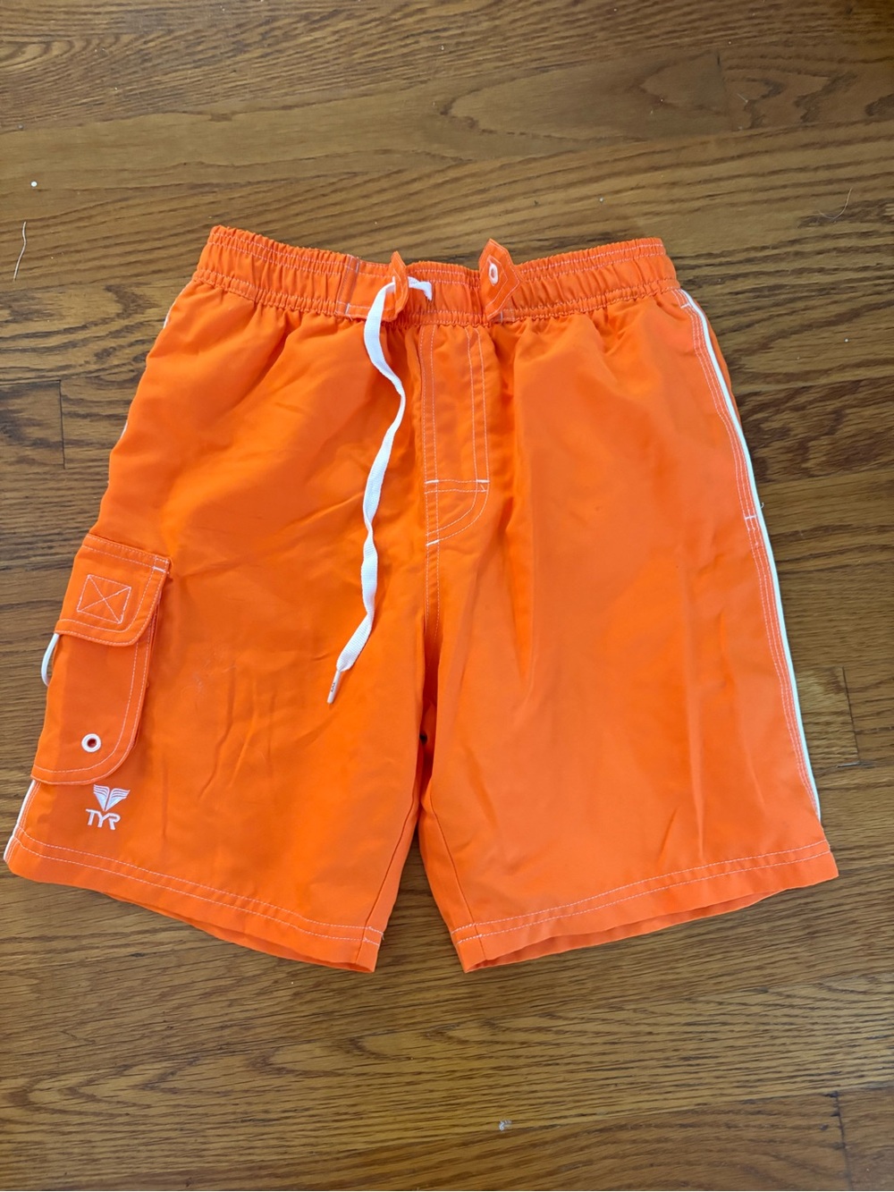 TYR Boys Swim Trunks Size M 8/10 Orange Board Shorts Cargo Pocket beach pool